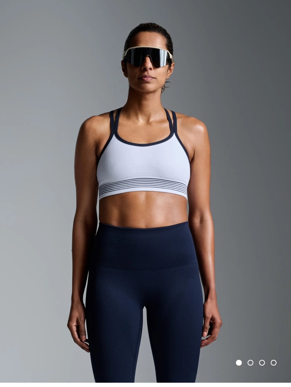 LNDR Blade Bra, S-M, Seamless White and Navy Striped Sports Bra